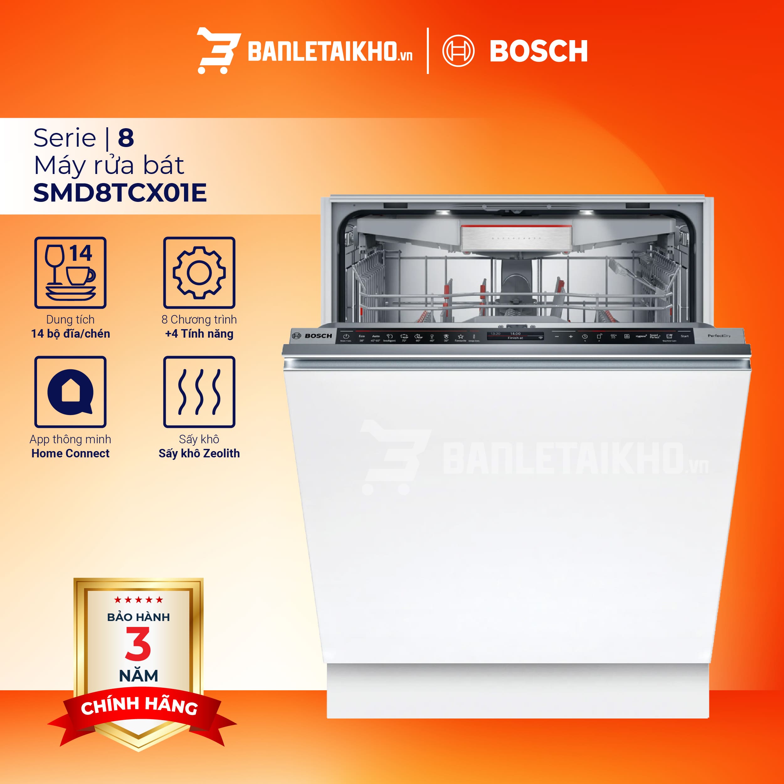 Máy rửa bát âm tủ Bosch SMD8TCX01E