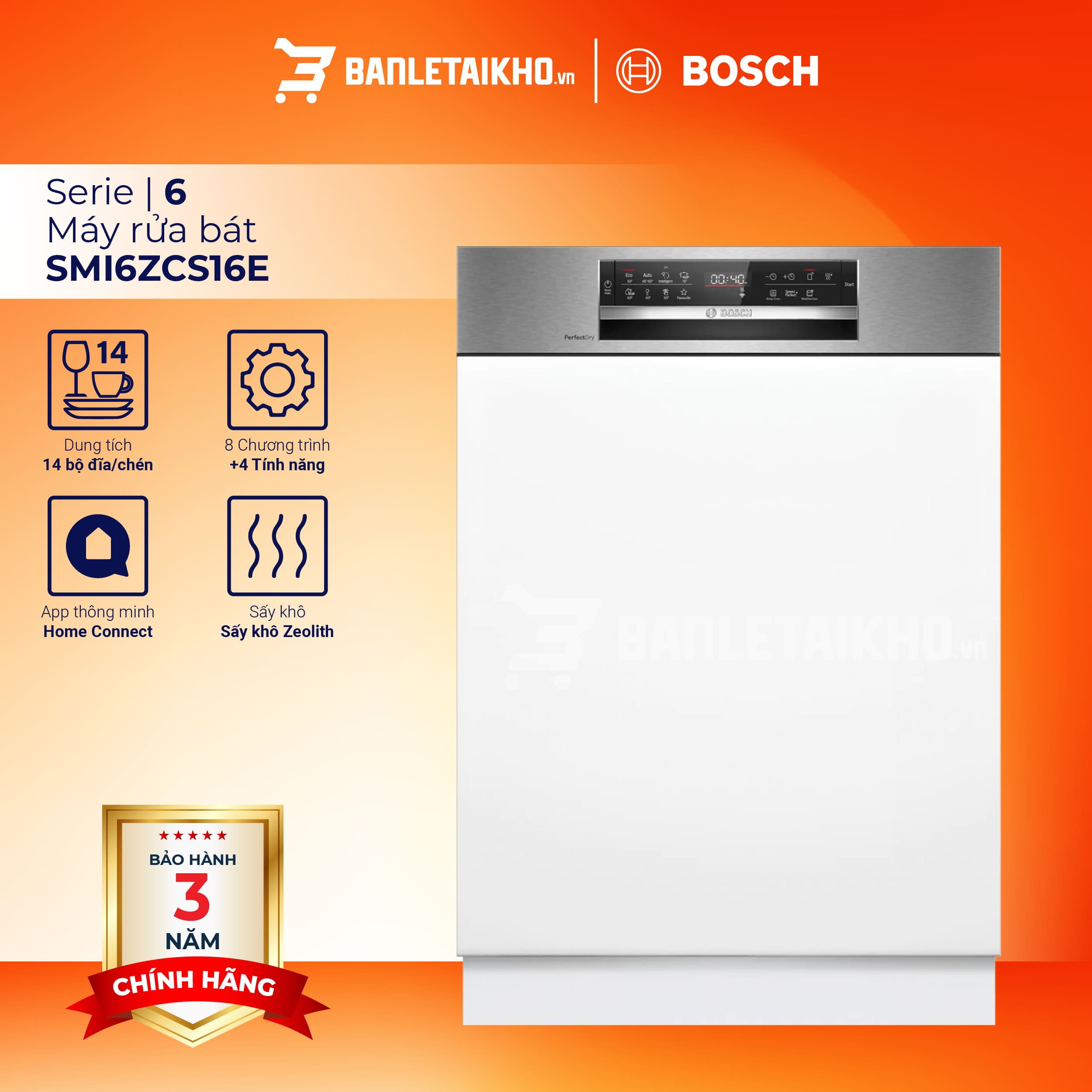 Máy rửa bát bán âm Bosch SMI6ZCS16E