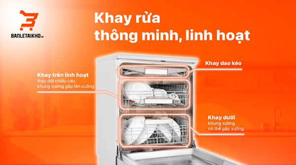 Thiết kế 3 khay rửa vô cùng tiện lợi