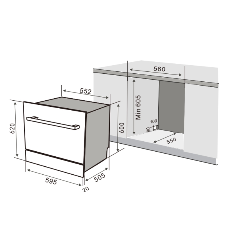 Máy Rửa Chén Mini 8 Bộ Ecalite EDW-UF6080BL
