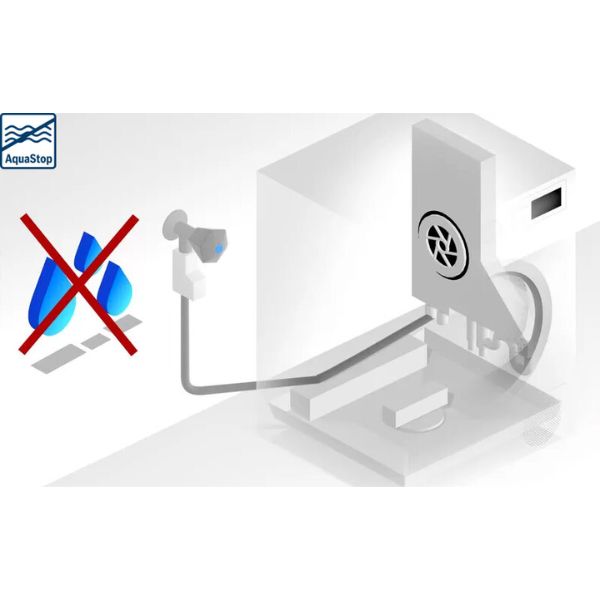 Hệ thống AquaStop được trang bị ống cấp nước tích hợp van cơ học bảo vệ thiết bị khỏi hư hại