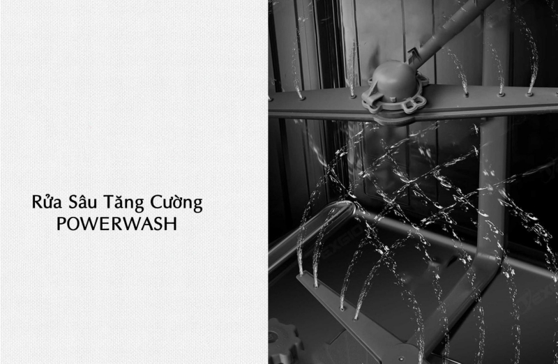 Với PowerWash máy rửa chén Texgio TGF3815B tạo ra các tia nước siêu mạnh