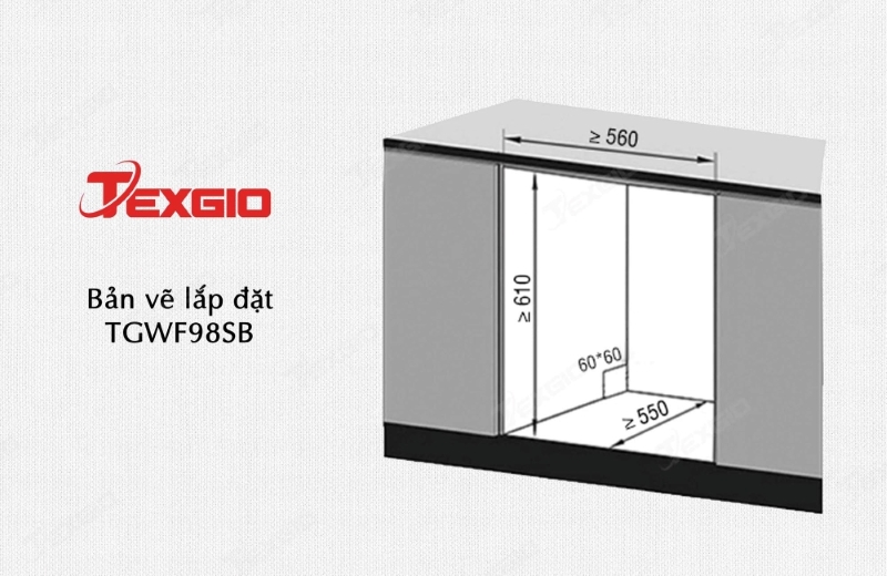 Kích thước tiêu chuẩn máy rửa bát Texgio Dishwasher TGWF98SB
