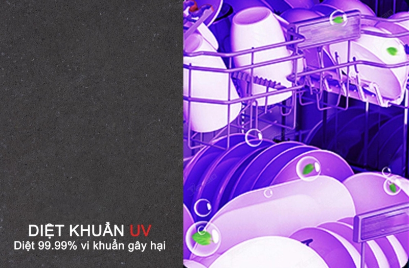 Máy rửa chén Texgio TGWFD78GB sử dụng tia UV để diệt khuẩn hiệu quả