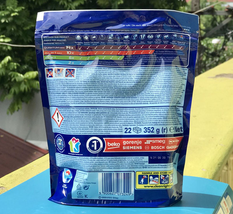 Viên rửa bát Finish All In 1 Max 22V có các thành phần an toàn, lành tính