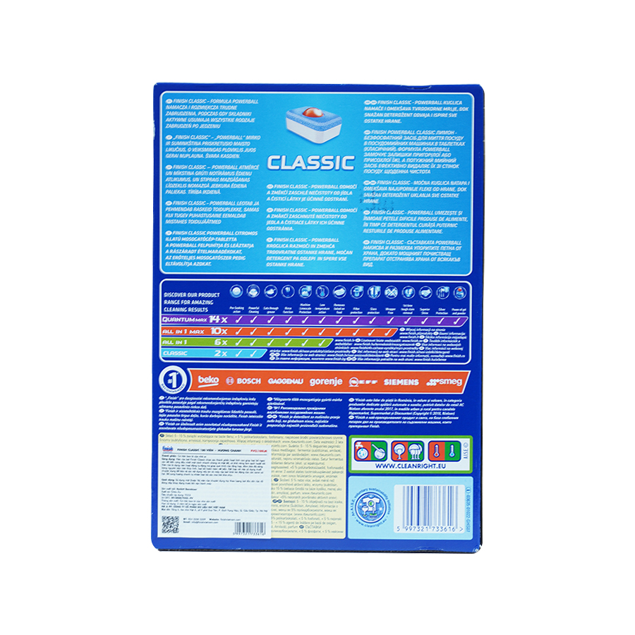 Viên rửa bát Finish Classic 100V Lemon dễ sử dụng và tiện lợi.