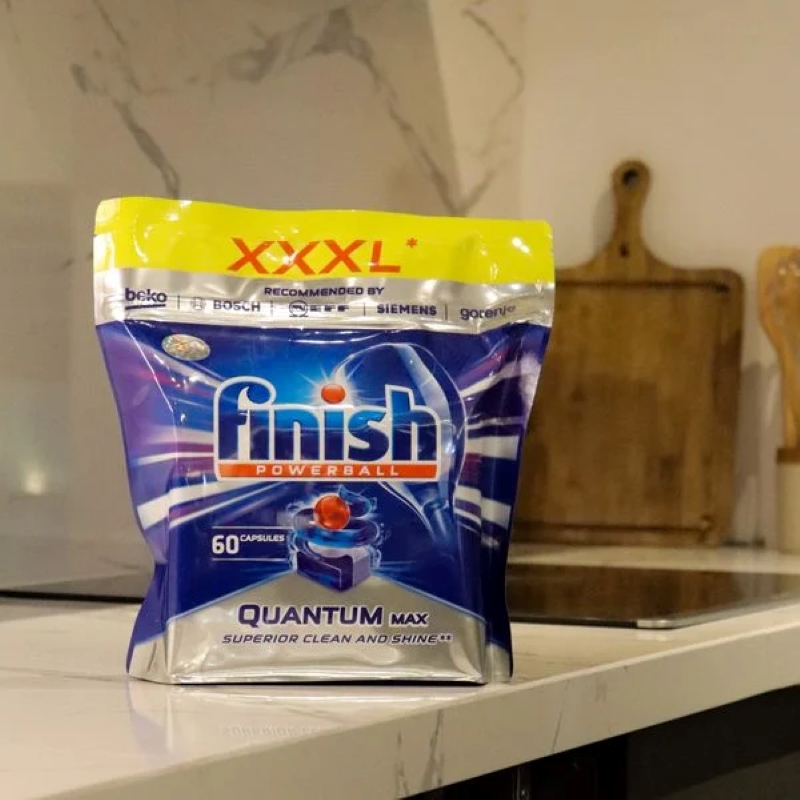 Viên rửa chén Finish Quantum Max 60V Soda có tính năng bảo vệ kim loại