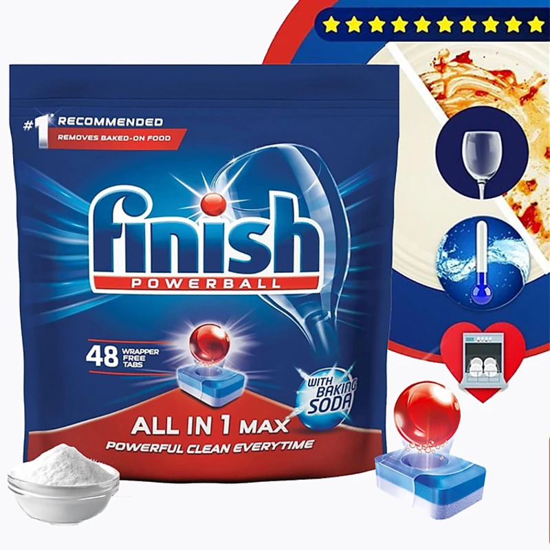 Viên rửa chén Finish All In 1 Max 48V có khả năng bảo về thuỷ tinh và thép không gỉ