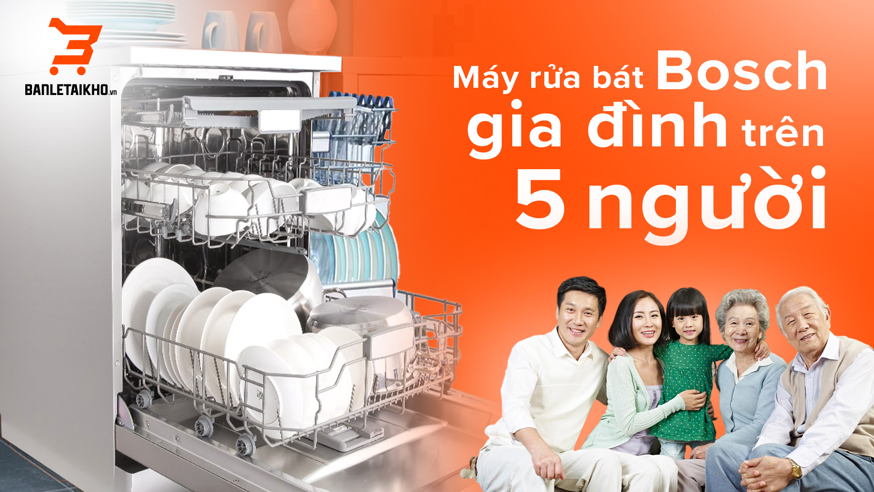 Với gia đình đông thành viên, nên chọn máy rửa bát có thiết kế 2 – 3 giàn rửa