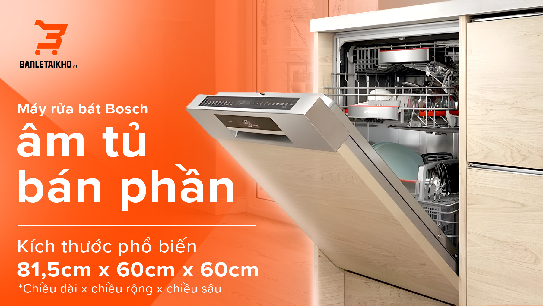 Máy rửa bát âm tủ bán phần lắp đặt cố định có bảng điều khiển lộ ra bên ngoài