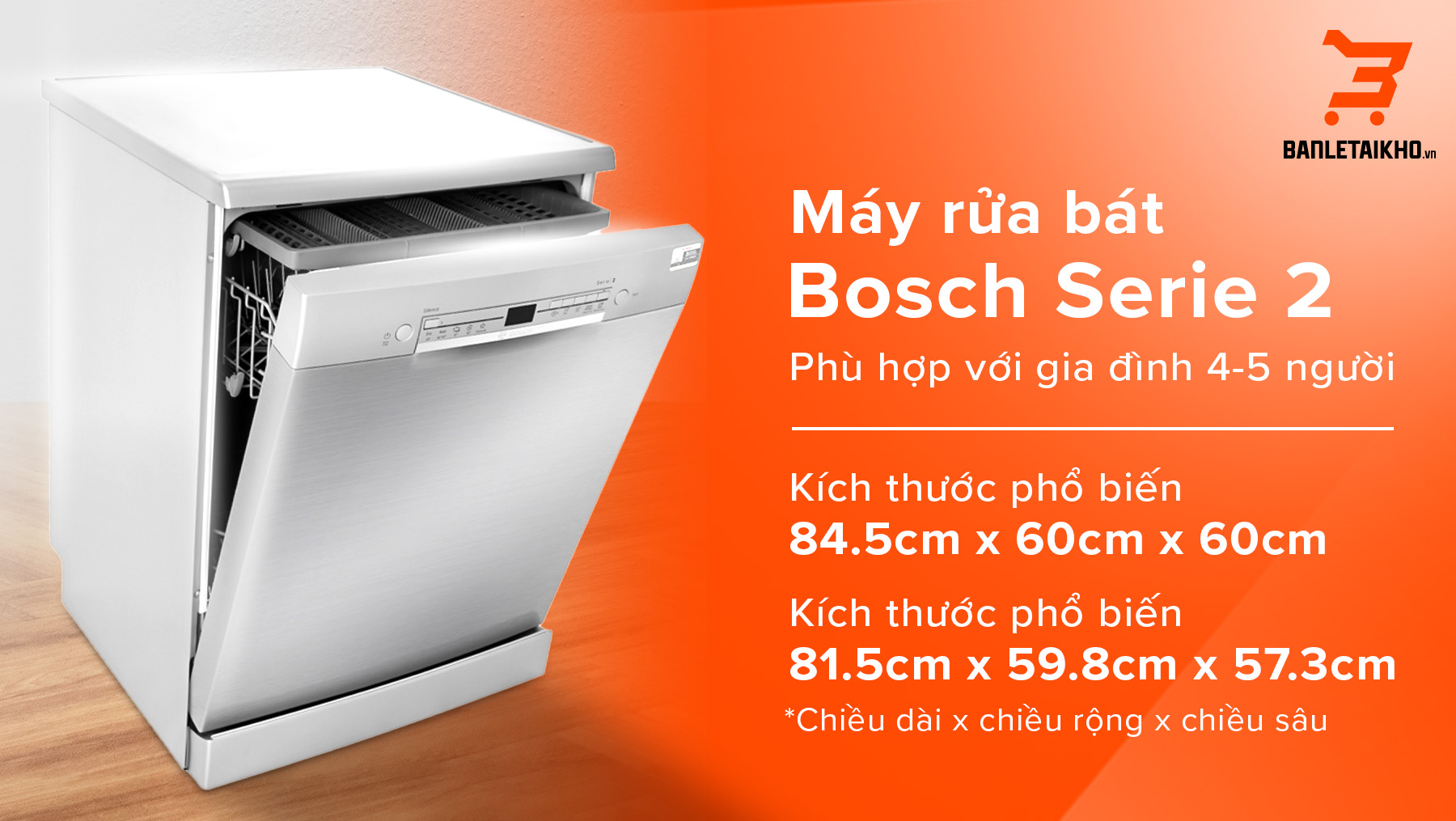 Máy rửa bát Bosch Serie 2 là dòng máy có khả năng rửa được 12-13 bộ bát đĩa chuẩn Châu Âu