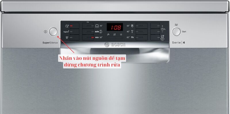 Tạm dừng chương trình rửa khi máy đang hoạt động