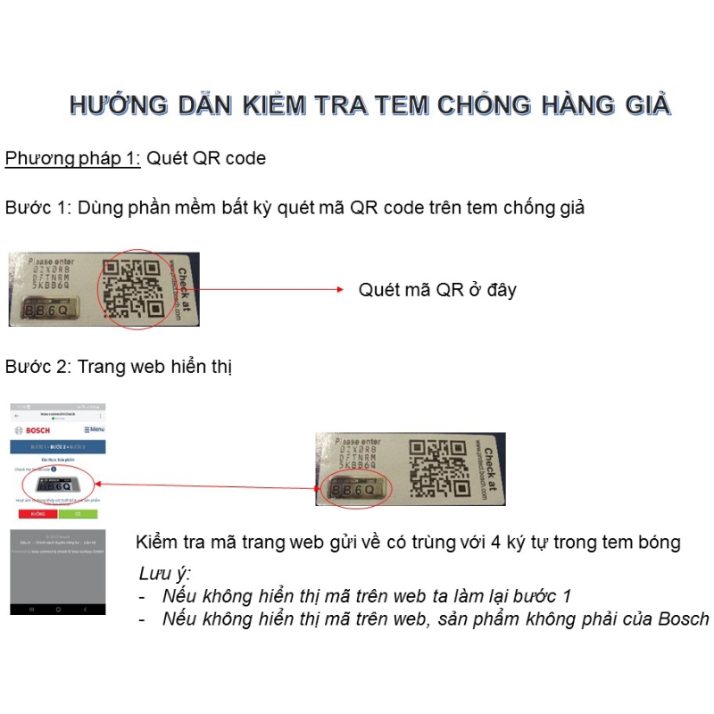 Bạn có thể kiểm tra sản phẩm bosch chính hãng bằng mã QR Code