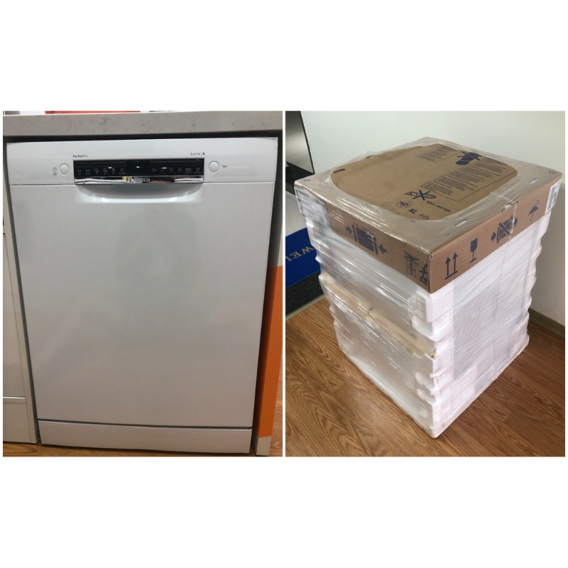 Máy rửa chén Bosch chính hãng được đóng gói rất chắc chắn để đảm bảo thiết bị đến tay người tiêu dùng trong tình trạng tốt nhất
