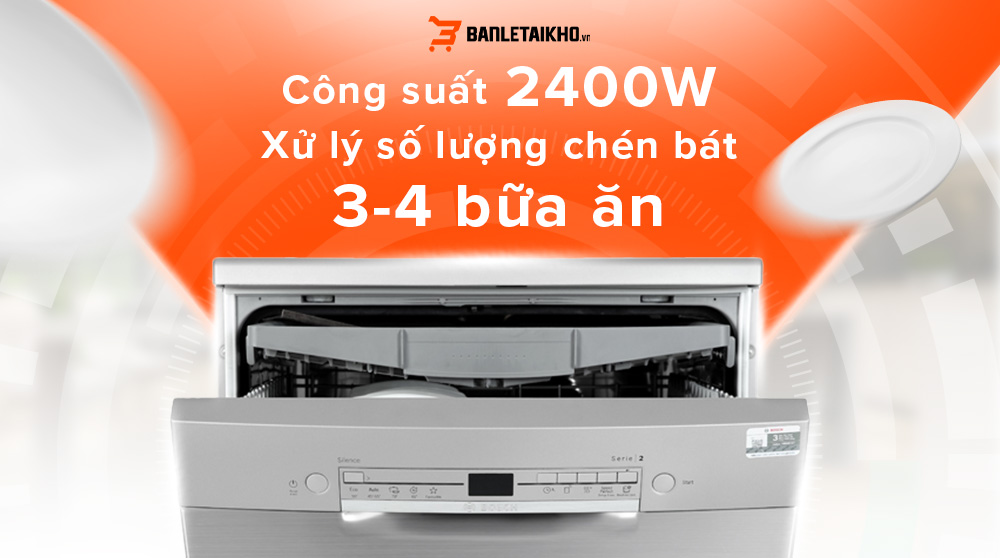 Công suất hoạt động của máy rửa chén sms2ivi61e lên đến 2400W