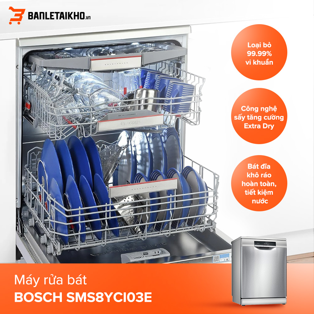 Máy rửa bát Bosch SMS8YCI03E đảm bảo bát đĩa luôn khô ráo hoàn toàn