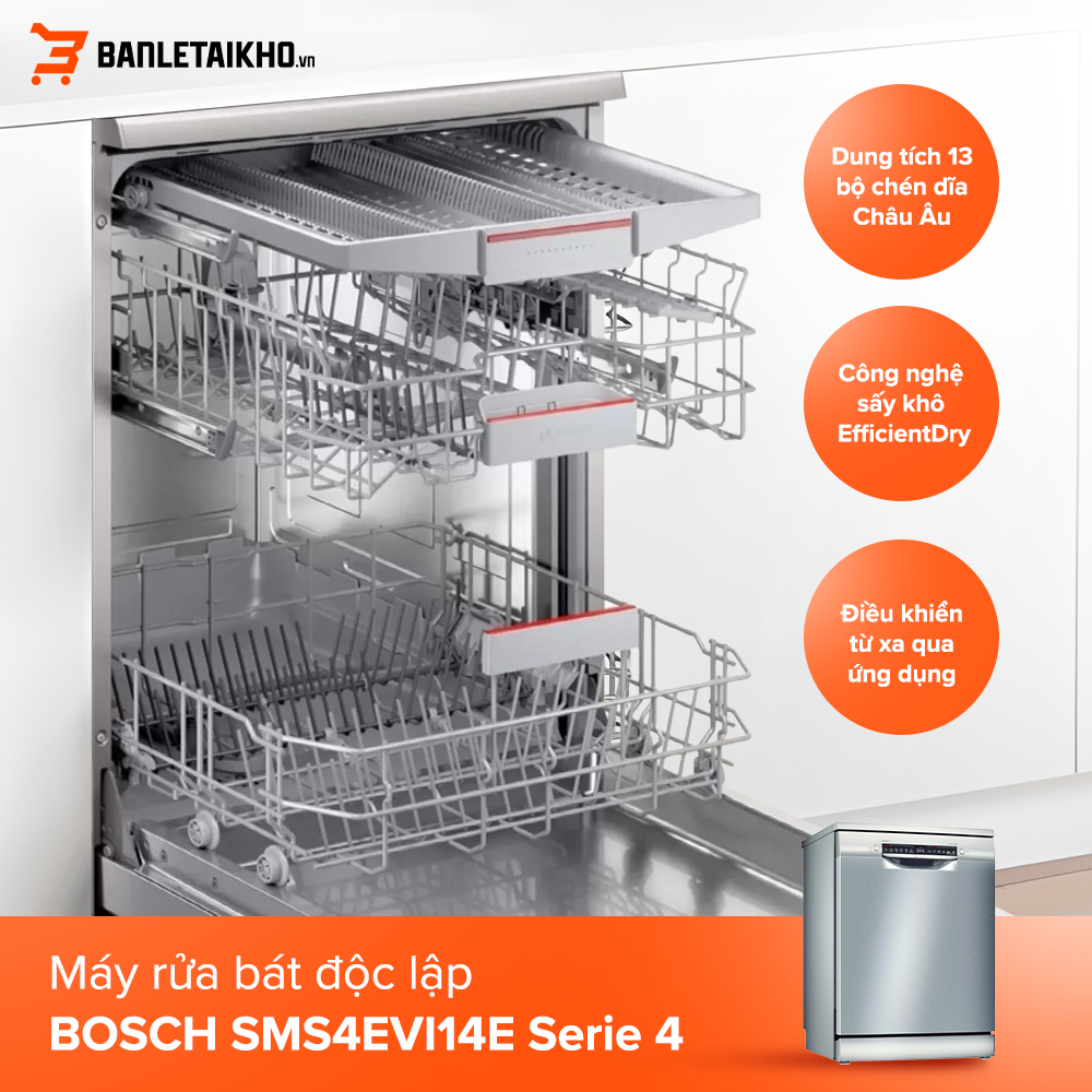 Máy rửa bát độc lập BOSCH SMS4EVI14E Serie 4 có 6 chương trình rửa