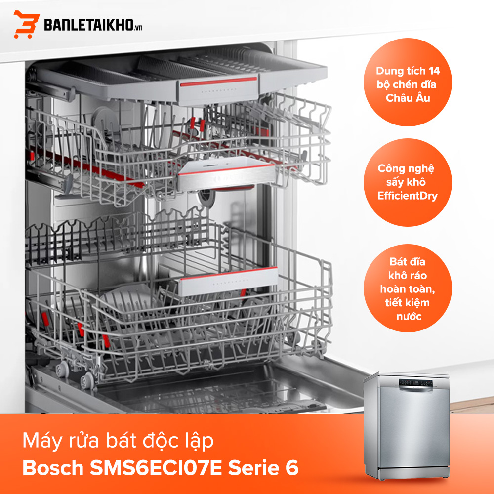 Máy rửa bát Bosch SMS6ECI07E Serie 6 sở hữu nhiều chức năng nổi bật