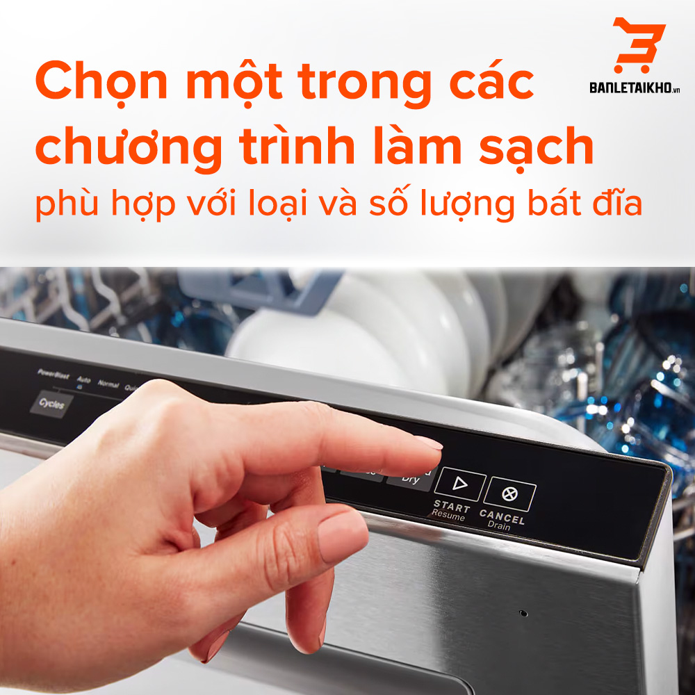 Chọn một trong các chương trình rửa phù hợp với loại và số lượng bát đĩa