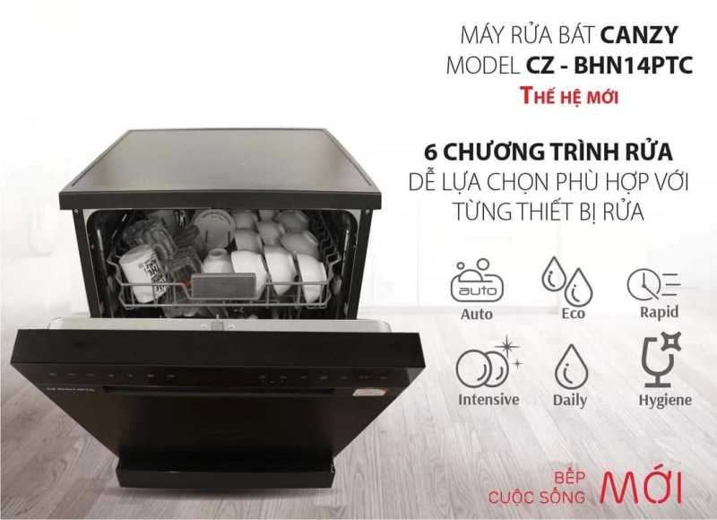 Máy rửa chén Canzy CZ BHN14PTC tích hợp 6 chương trình rửa tự động