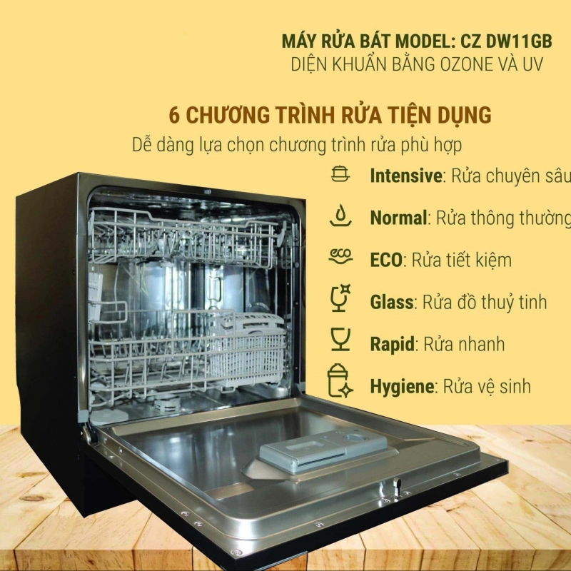 Canzy CZ DW11GB trang bị 6 chương trình rửa thông minh
