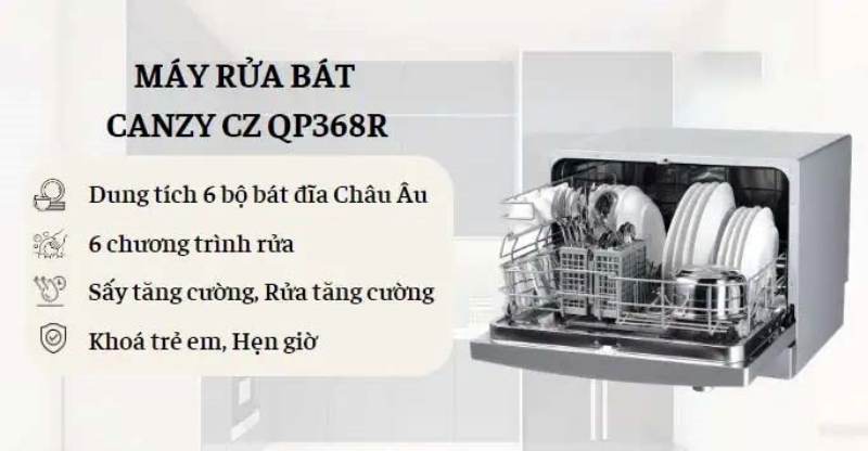 Máy rửa bát Canzy CZ QP368R hoạt động ổn định và bền bỉ với các tính năng an toàn bảo vệ máy