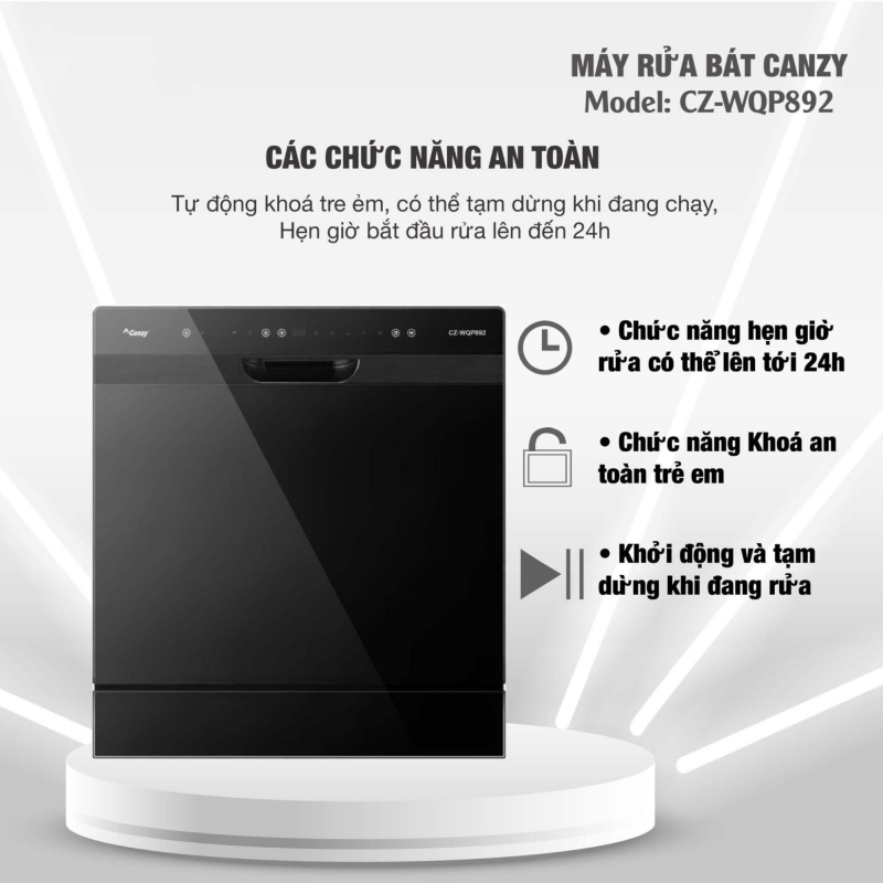 Máy rửa bát độc lập Canzy CZ WQP892 8 Bộ tích hợp nhiều chức năng an toàn vượt trội