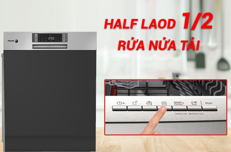 Với tính năng Rửa nửa tải, máy rửa bát Fagor đáp ứng mọi nhu cầu của gia đình 