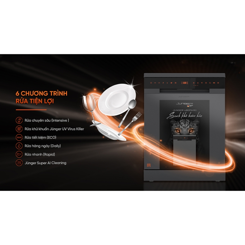 Junger DWJ-143 mang đến cho người dùng nhiều lựa chọn với 6 chương trình rửa tiện lợi