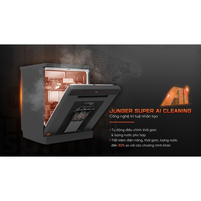 Tính năng Super AI Cleaning tiên tiến giúp máy tự động nhận diện độ bẩn của bát đĩa