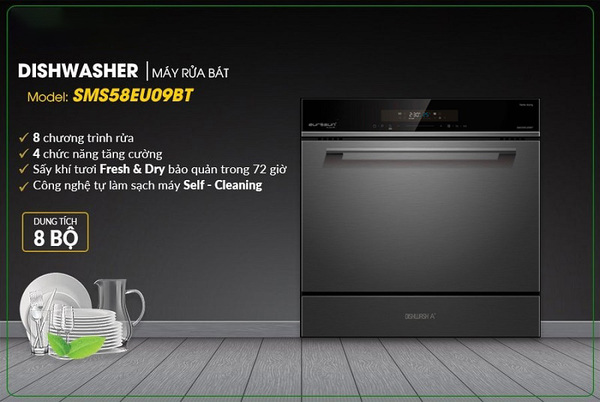 Eurosun SMS58EU09BT có thiết kế âm tủ có thể lắp đặt ở nhiều vị trí trong không gian bếp