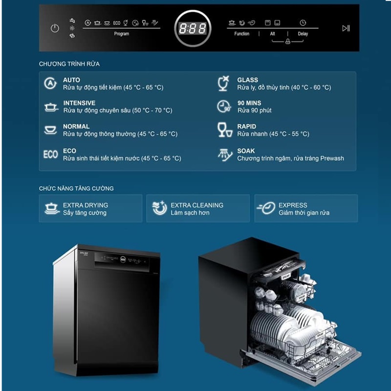 Tích hợp 8 chương trình rửa tự động và 3 chương trình đặc biệt