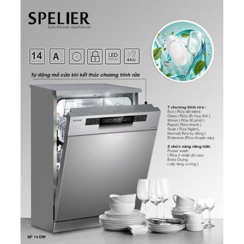 Máy rửa bát Spelier SP 14 DW được trang bị hàng loạt công nghệ hiện đại