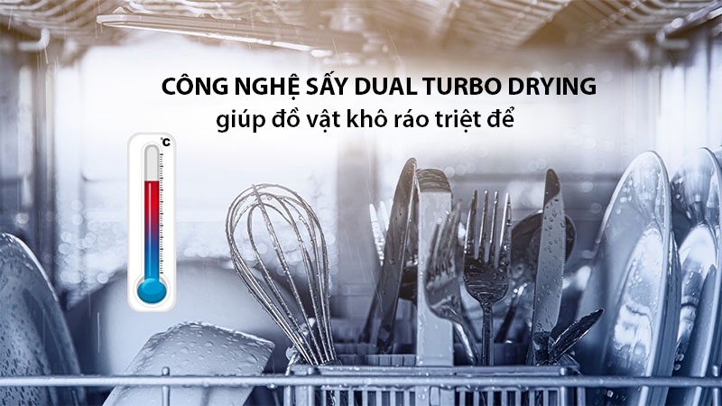 Công nghệ sấy Dual Turbo Drying của máy rửa bát Spelier SP 16DWKT/B