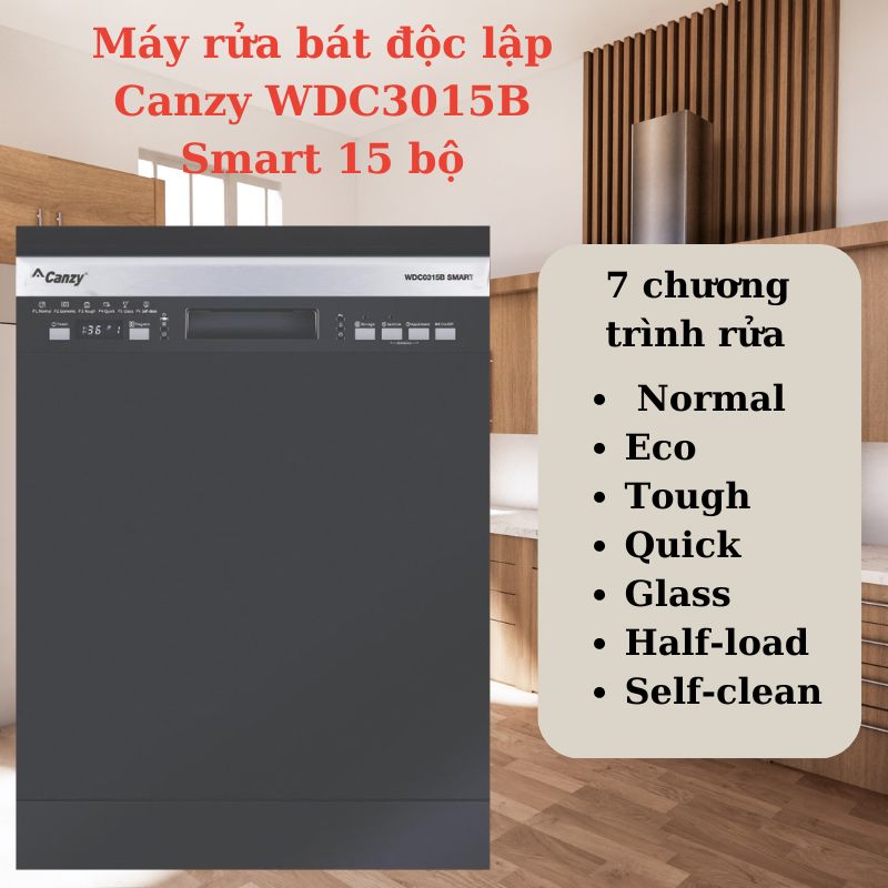 Máy rửa bát độc lập Canzy WDC3015B Smart có 7 chương trình rửa đa dạng