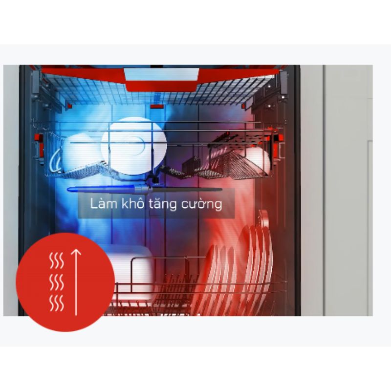 Làm Khô Tăng Cường với công nghệ sấy khô tiên tiến, đảm bảo chén bát luôn khô ráo và sẵn sàng sử dụng