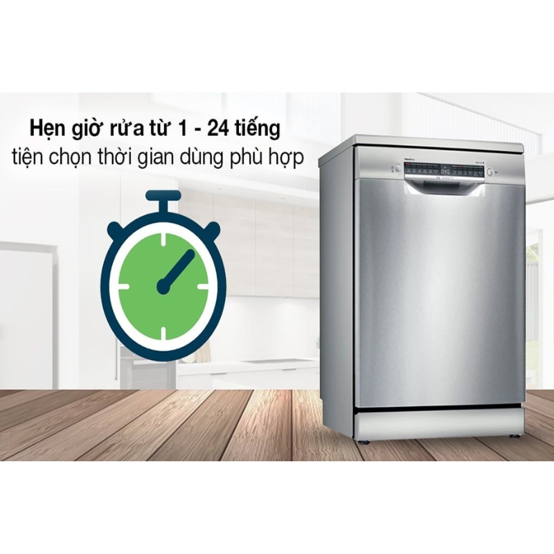 Chức năng hẹn giờ cho phép bạn cài đặt thời gian bắt đầu chu trình rửa, mang lại sự tiện lợi và linh hoạt tối đa