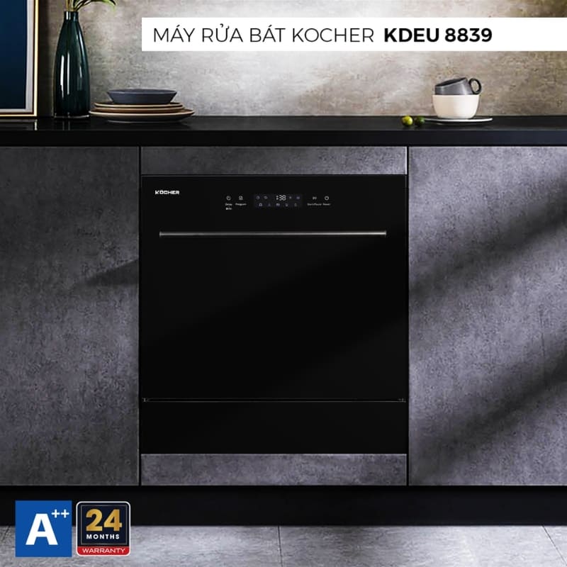 Máy rửa bát Kocher KDEU-8839 thiết kế hiện đại và sang trọng phù hợp với mọi không gian bếp.