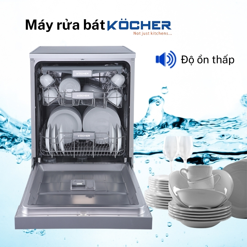 Máy rửa bát Kocher KDEU8005 vận hành êm ái chỉ 42dB