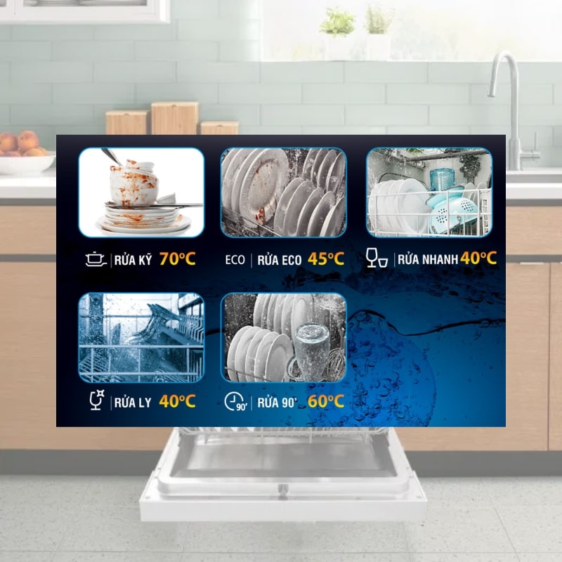 Máy rửa bát Kocher KDEU8005 tích hợp 5 chương trình rửa tiện lợi