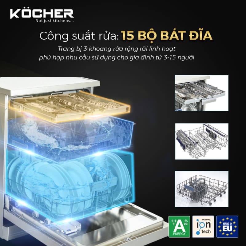 Máy rửa bát Độc lập/Âm tủ Kocher KDEU8112 15 Bộ