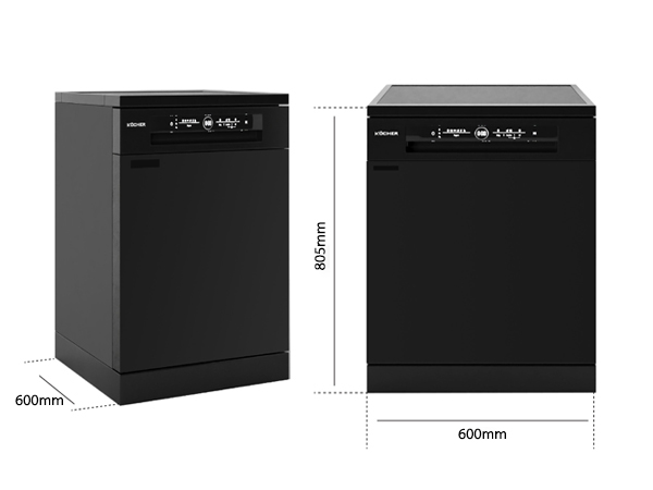Kích thước của máy rửa bát Kocher KDEU-8835BL phù hợp với nhiều không gian bếp khác nhau