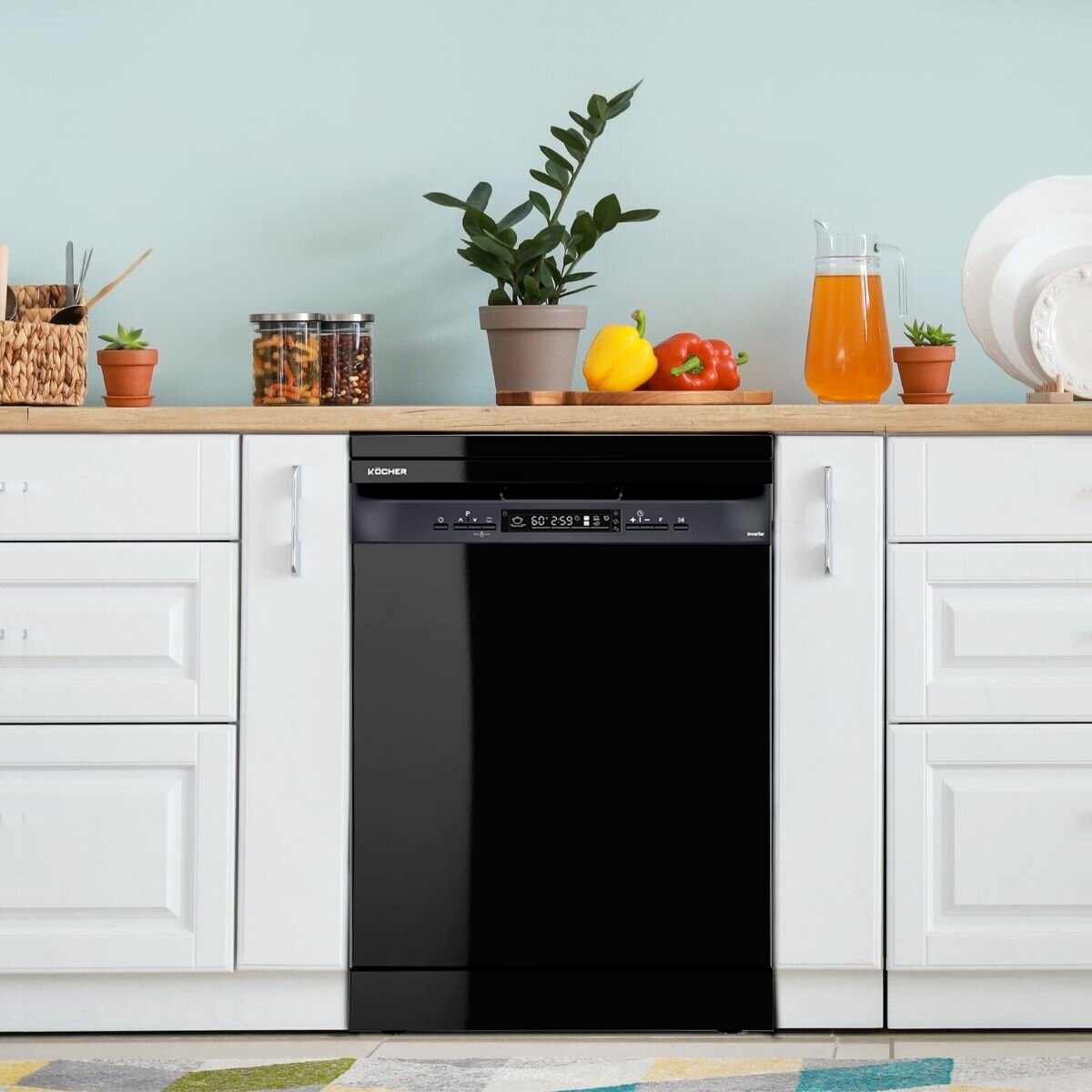 Mặt trước của máy rửa bát Kocher KDEU-8835BL có bảng điều khiển cảm ứng thông minh