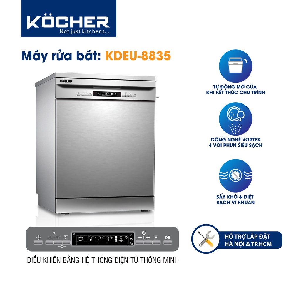 Với công nghệ Vortex với 4 vòi phun giúp loại bỏ hoàn toàn các vết bẩn cứng đầu trên bát đĩa 