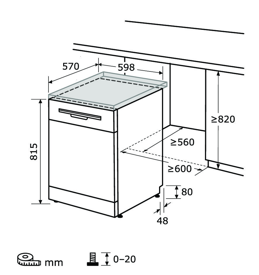 Kích thước sản phẩm máy rửa bát Kocher KDEU-8835SM phù hợp với nhiều không gian bếp khác nhau