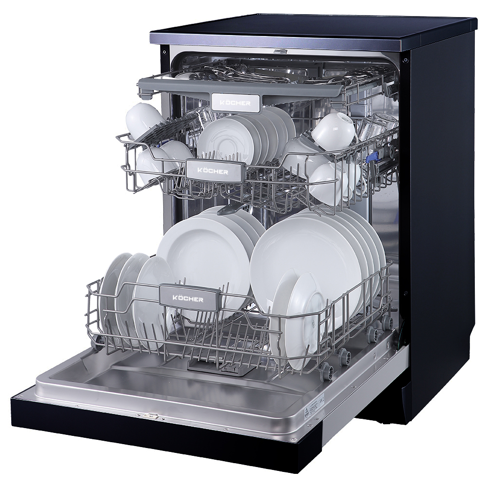 Bên trong máy rửa bát Kocher KDEU-8835SM có các giàn rửa và ngăn chứa dụng cụ