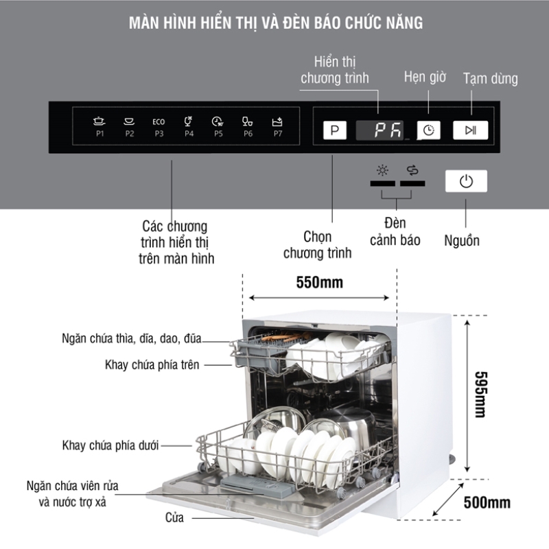 Máy rửa bát Kocher KDEU-8838 cung cấp nhiều chức năng hữu ích cho người dùng