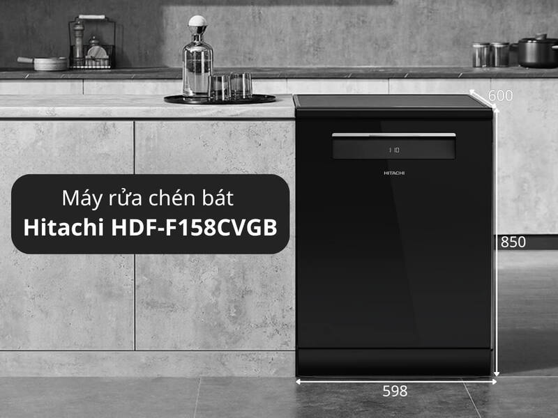 Máy rửa bát Hitachi HDF-F158CVGB thiết kế sang trọng, lắp đặt linh hoạt