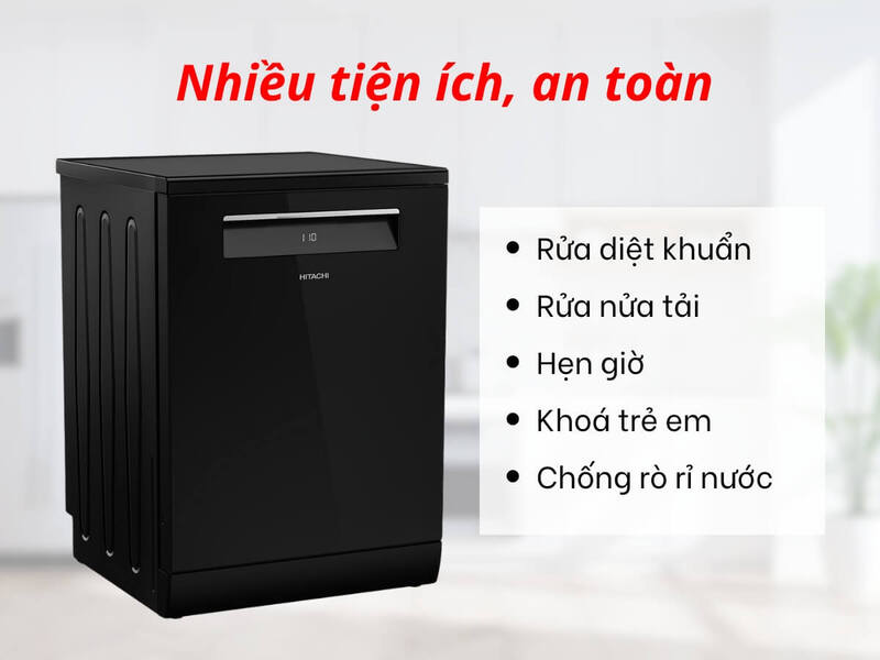 Máy rửa bát Hitachi HDF-F158CVGB trang bị nhiều tính năng an toàn