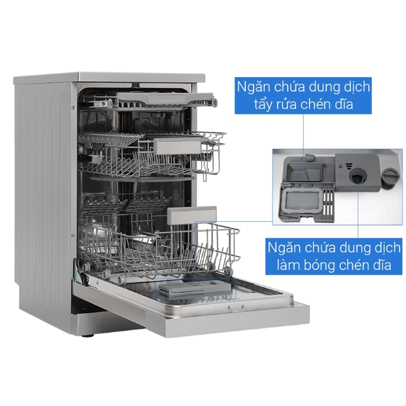 Máy rửa bát Galanz W45A3A401S-0E1(SS) với thiết kế 3 khay thông minh giúp đồ dùng nhà bếp được sắp xếp một cách dễ dàng và hiệu quả